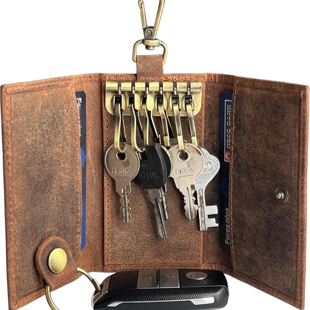 Leather Key Holder - Smart Fob Car Key Loop Wallet Slim Keychain Pouch - Practic